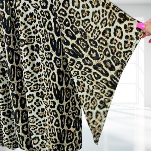 Ember Leopard Print Blouse S Draped Sleeve Elastic Hem Tunic Top Animal Print - Picture 4 of 11